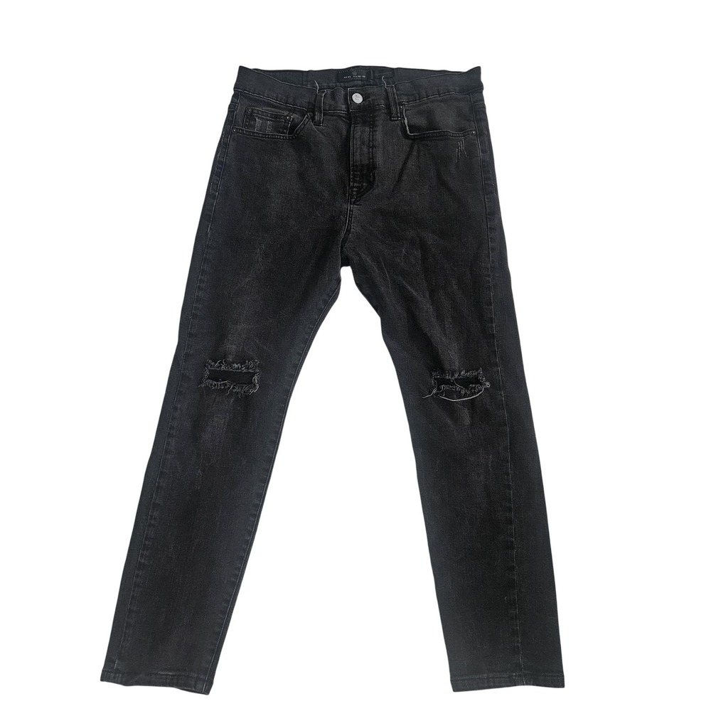 Zara Jeans Mens 32x28 Black Dark Wash Cropped Skinny Distressed Denim Pants‎